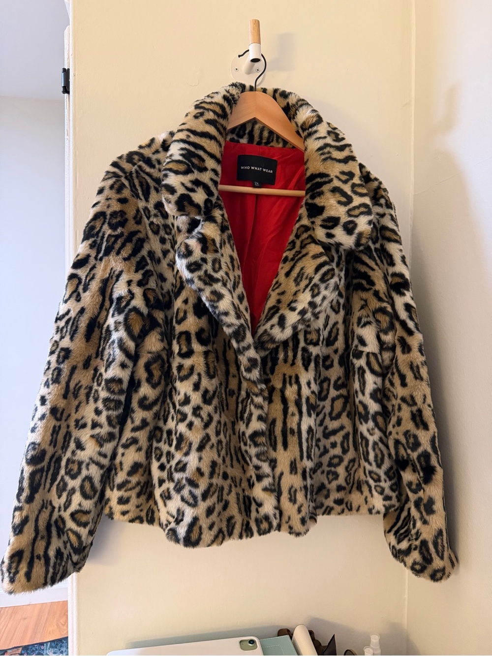 Who What Wear Leopard Print Faux-Fur Cropped Jacket - Tan, Black, Cream